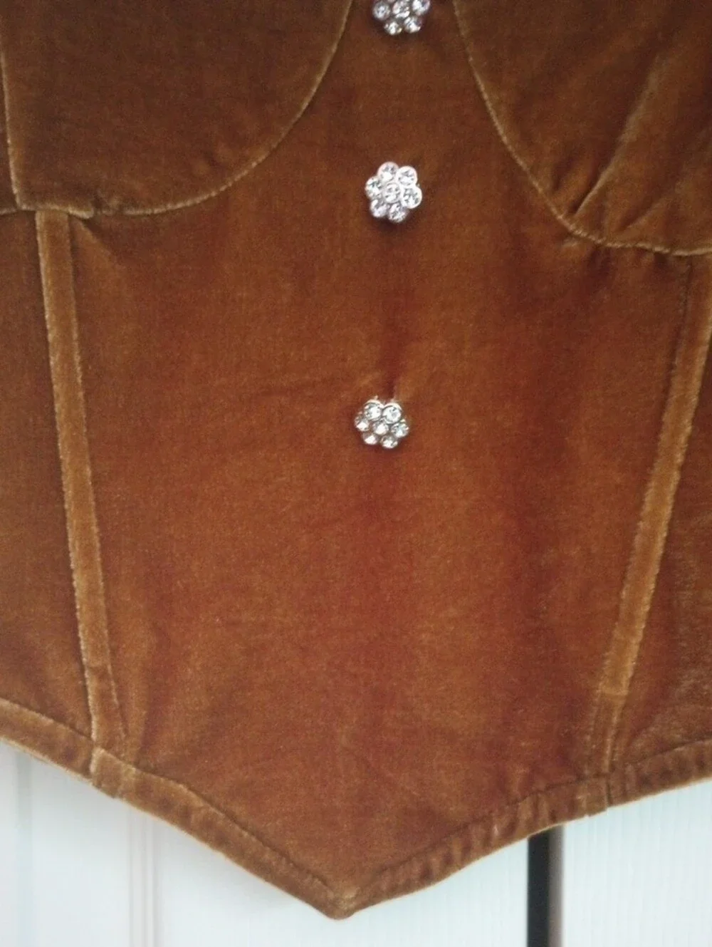 Forever 21 Gold Brown Velvet Sleeveless Corset Crop Top Rhinestone Buttons S